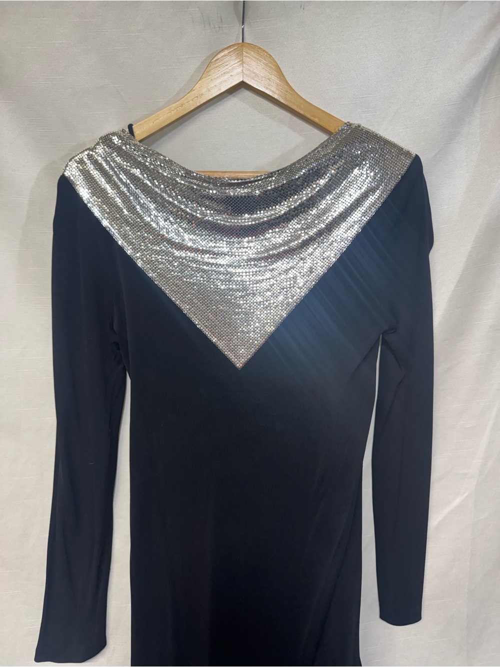 Anthony Ferrara Black Maxi Dress with Silver Sequin V-Detail